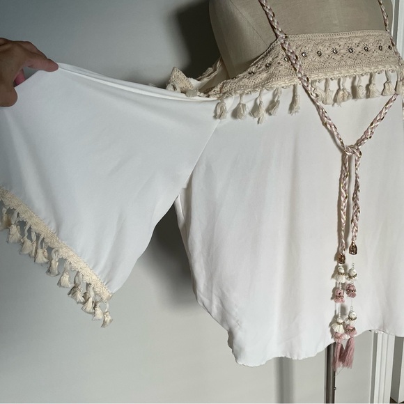 Luxe Moda cream boho off the shoulder flowy top size XL - Picture 2 of 7